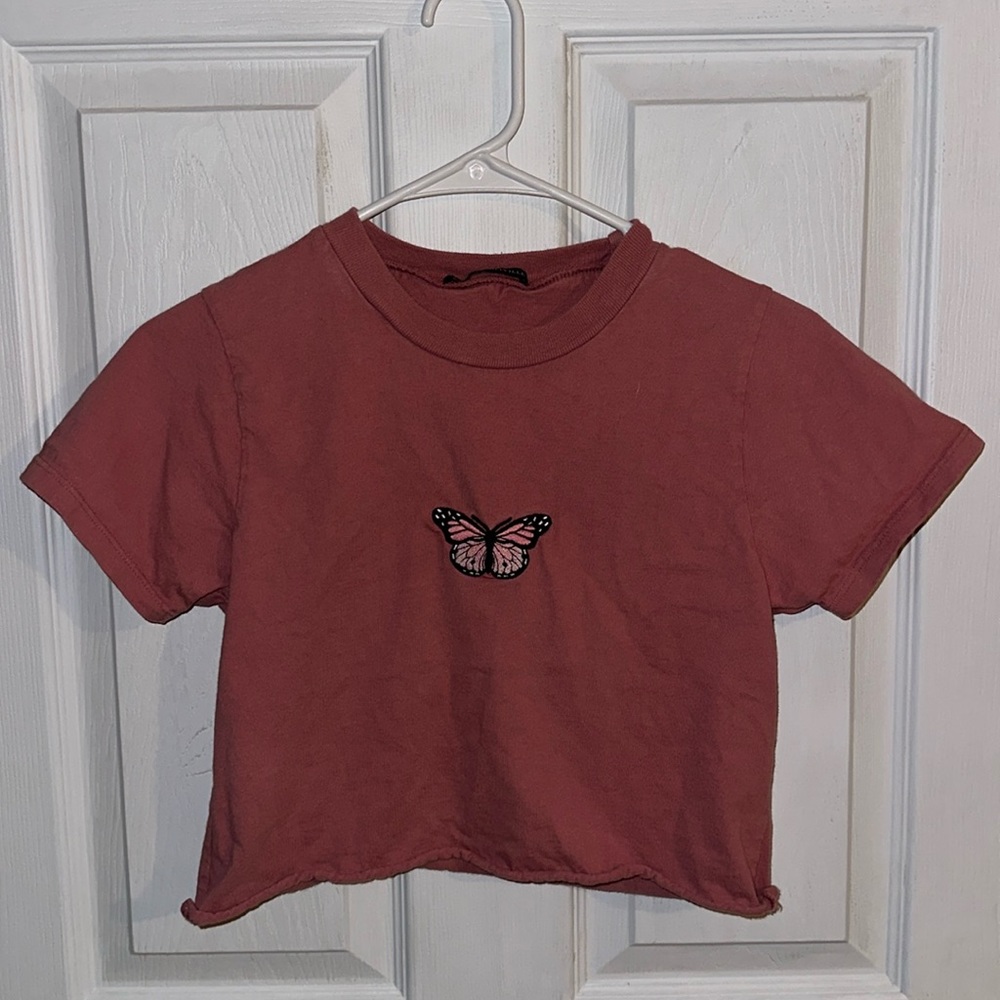 Brandy Melville Helen Butterfly Embroidered Tee